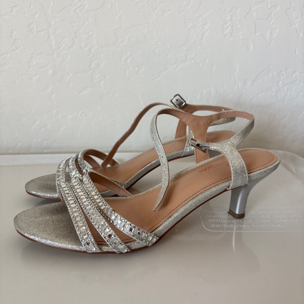 Silver Strappy Kitten Heels